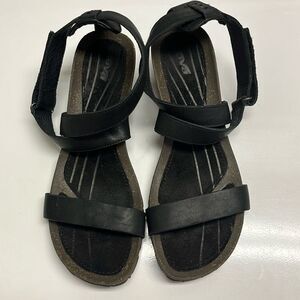 Teva Black Criss Cross Cork Strappy Sandals with Hoop and Loop Closure- Size 9.5